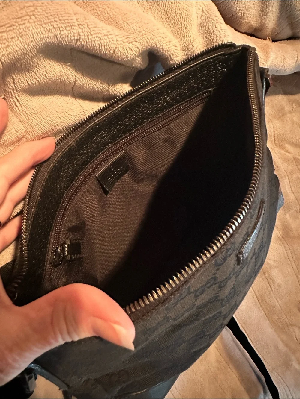 Gucci Black GG Canvas Messenger Bag with Leather Trim